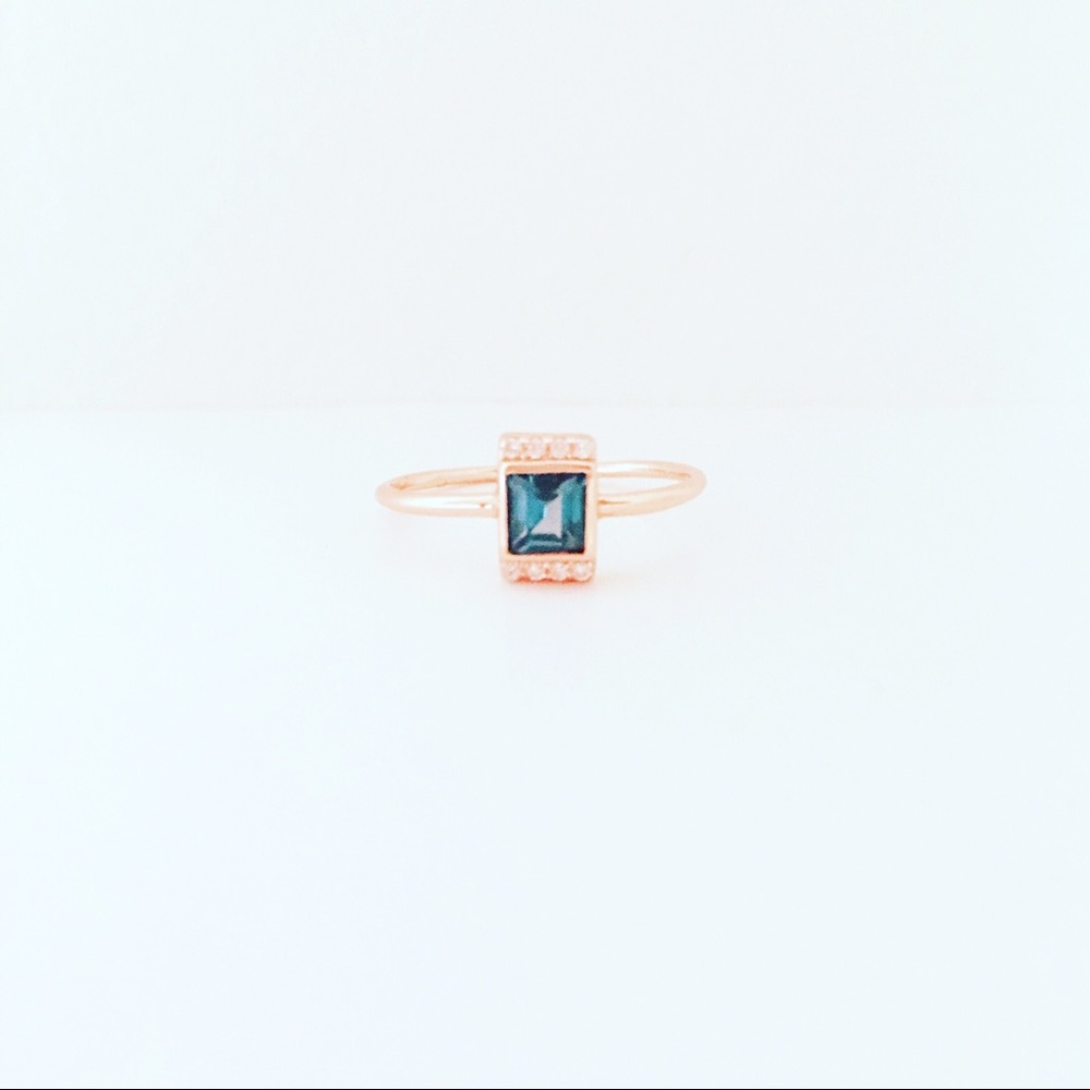 London Blue Topaz Diamond Ring, Modern Rose Gold